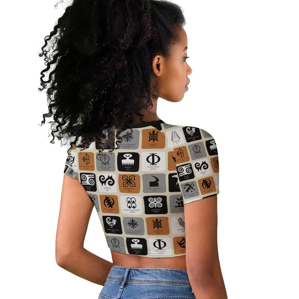 Adinkra Symbols Fashion Raglan Cropped T shirt