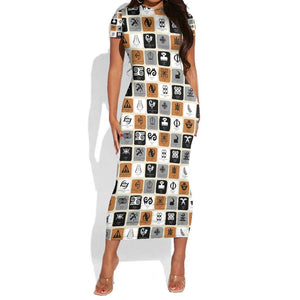 Adinkra Symbols Fashion Short Sleeve Bodycon Dress