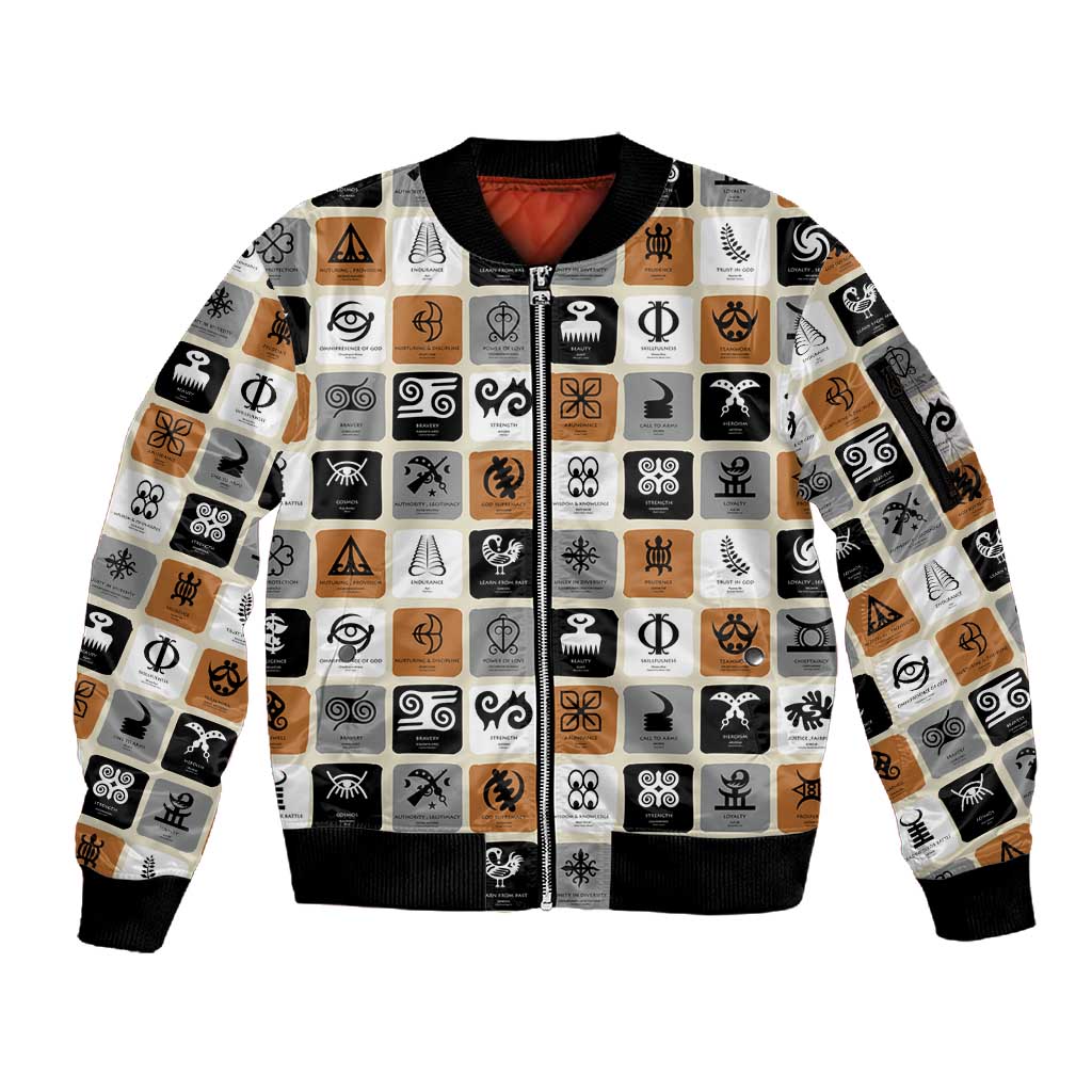 Adinkra Symbols Fashion Sleeve Zip Bomber Jacket