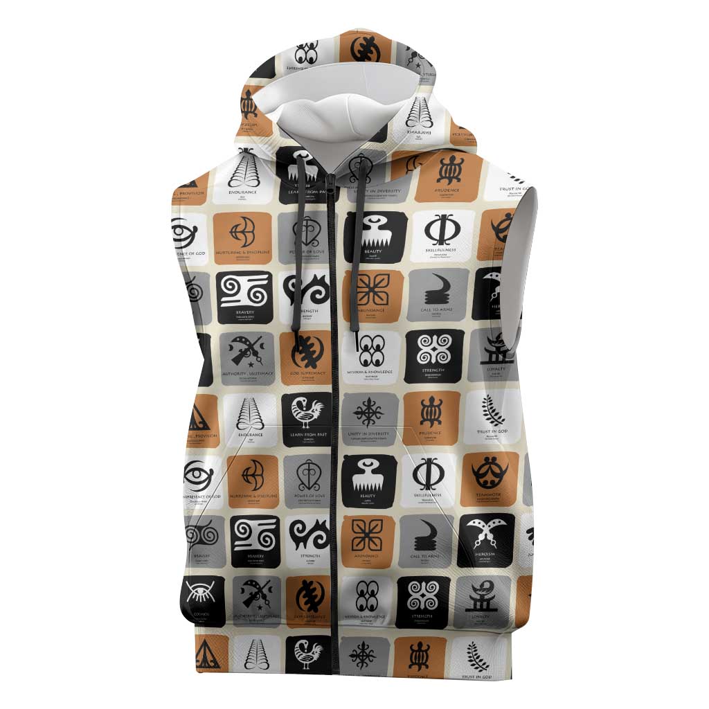 Adinkra Symbols Fashion Sleeveless Zip Hoodie - African Pride