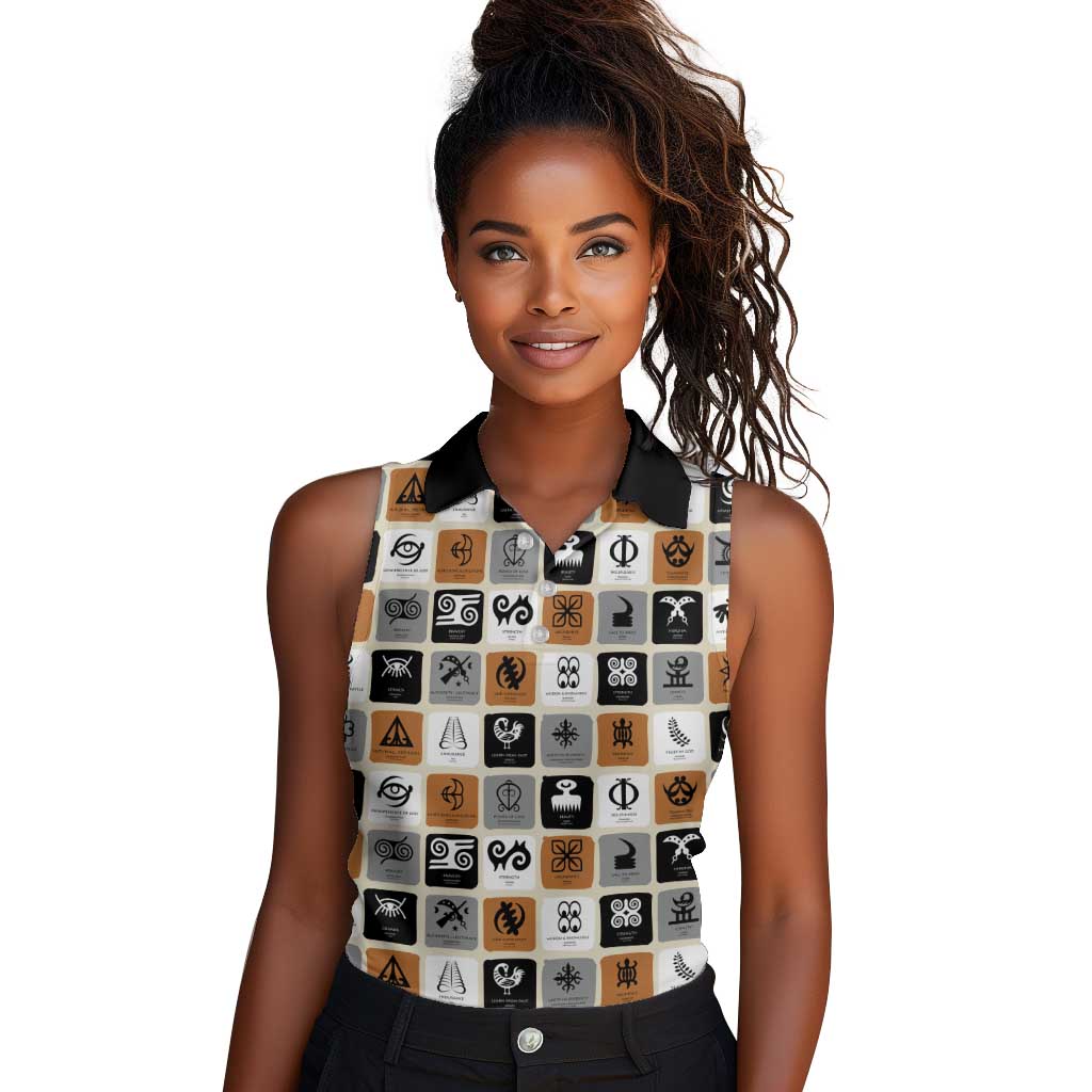 Adinkra Symbols Fashion Women Sleeveless Polo Shirt