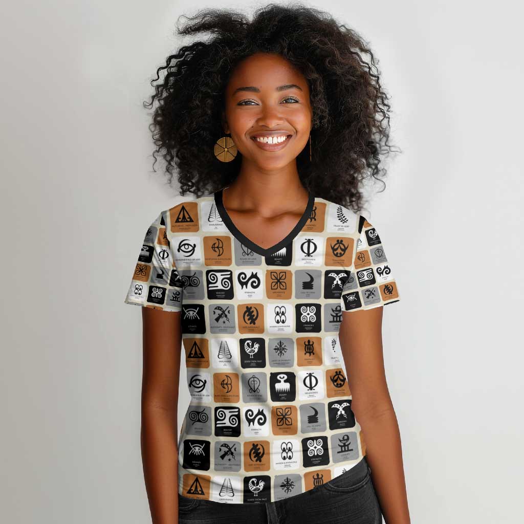 Adinkra Symbols Fashion Women V-Neck T-Shirt