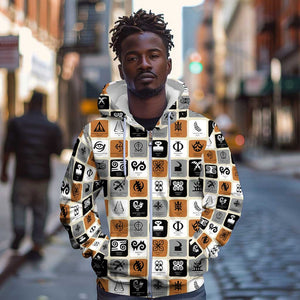 Adinkra Symbols Fashion Zip Hoodie