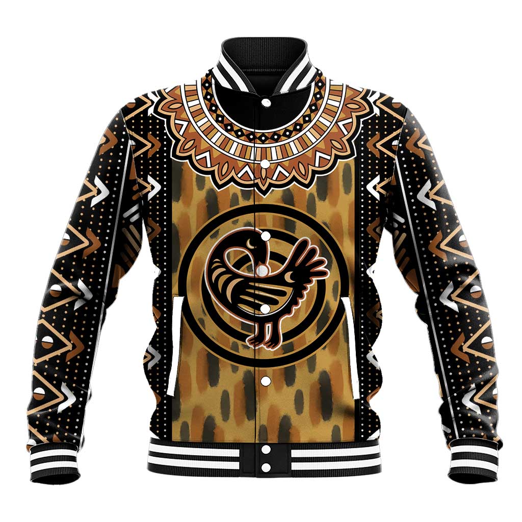 Printed Mud Cloth and Adinkra Symbol Baseball Jacket DT02