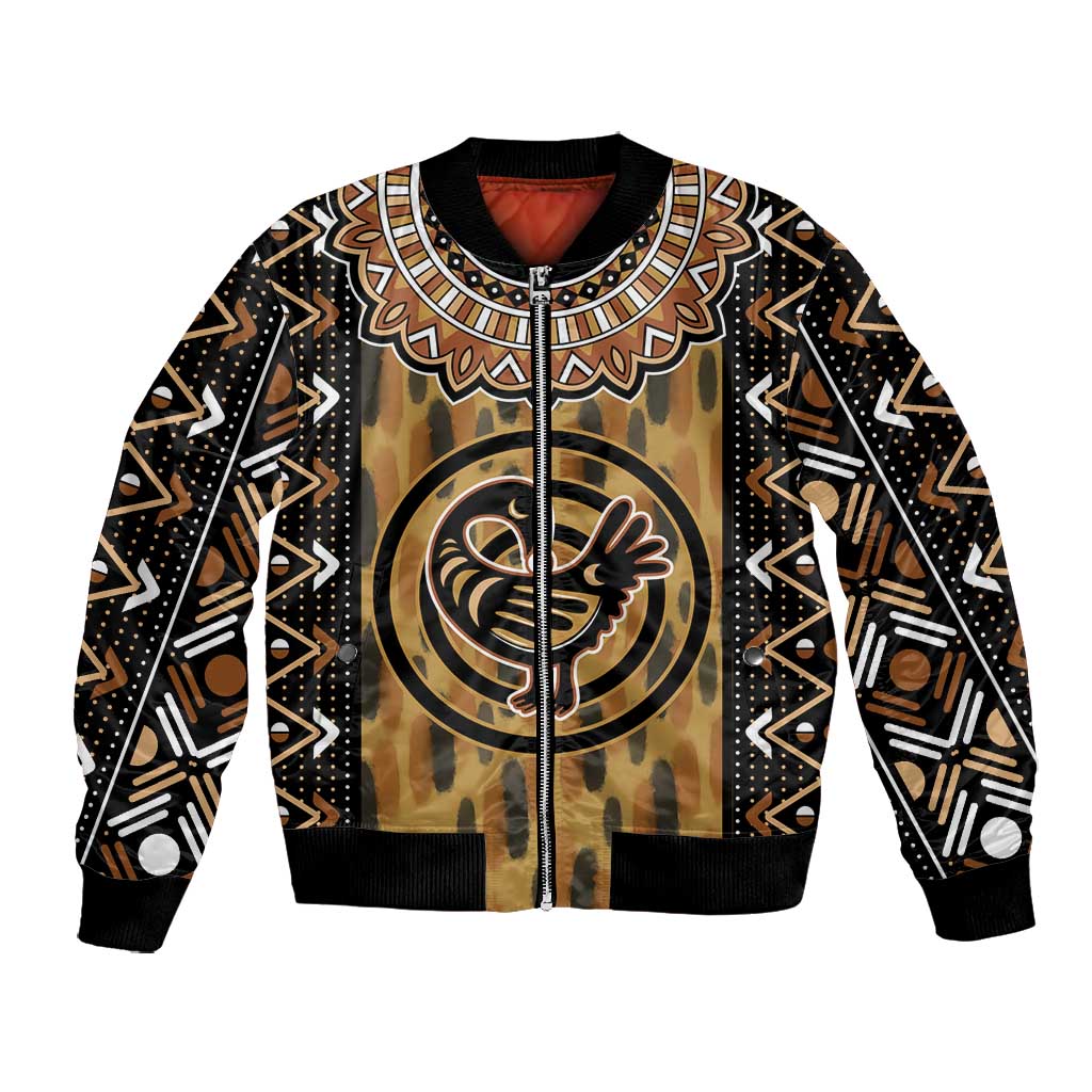 Printed Mud Cloth and Adinkra Symbol Bomber Jacket