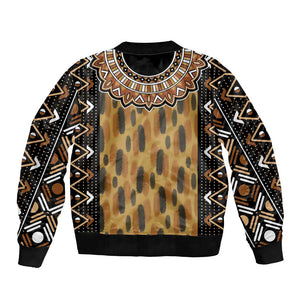 Printed Mud Cloth and Adinkra Symbol Bomber Jacket