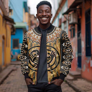 Printed Mud Cloth and Adinkra Symbol Bomber Jacket