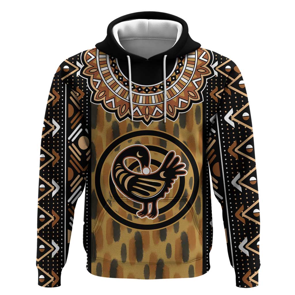 Printed Mud Cloth and Adinkra Symbol Hoodie