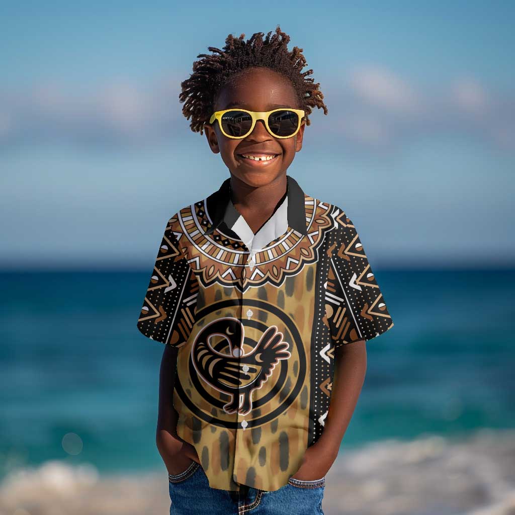 Printed Mud Cloth and Adinkra Symbol Kid Hawaiian Shirt