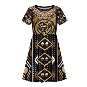 Printed Mud Cloth and Adinkra Symbol Kid Short Sleeve Dress