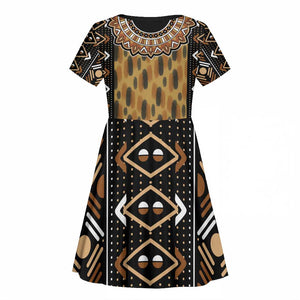 Printed Mud Cloth and Adinkra Symbol Kid Short Sleeve Dress