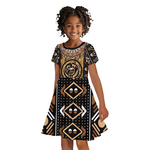 Printed Mud Cloth and Adinkra Symbol Kid Short Sleeve Dress