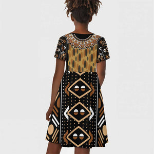 Printed Mud Cloth and Adinkra Symbol Kid Short Sleeve Dress