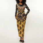 Printed Mud Cloth and Adinkra Symbol Long Sleeve Bodycon Dress DT02