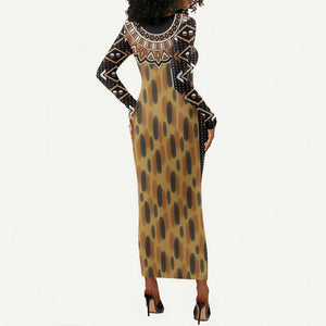 Printed Mud Cloth and Adinkra Symbol Long Sleeve Bodycon Dress