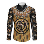 Printed Mud Cloth and Adinkra Symbol Long Sleeve Button Shirt