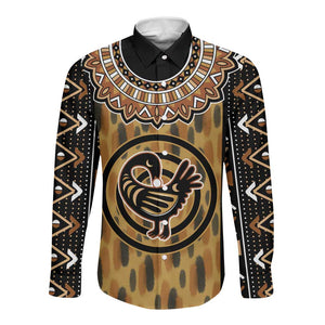 Printed Mud Cloth and Adinkra Symbol Long Sleeve Button Shirt