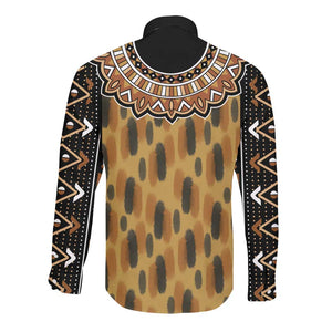 Printed Mud Cloth and Adinkra Symbol Long Sleeve Button Shirt