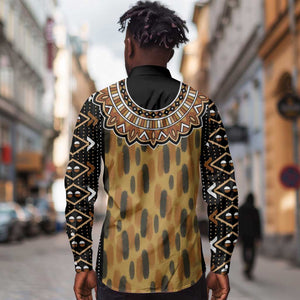 Printed Mud Cloth and Adinkra Symbol Long Sleeve Button Shirt