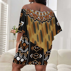 Printed Mud Cloth and Adinkra Symbol Off Shoulder Short Dress