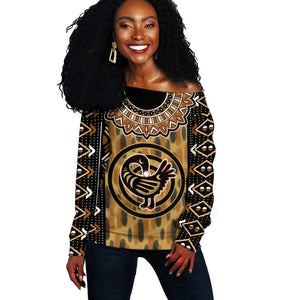 Printed Mud Cloth and Adinkra Symbol Off Shoulder Sweater