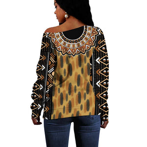 Printed Mud Cloth and Adinkra Symbol Off Shoulder Sweater