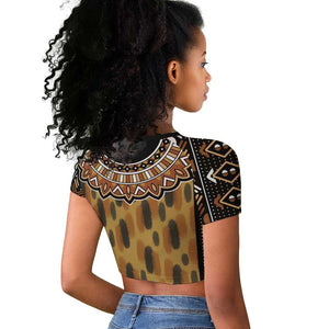 Printed Mud Cloth and Adinkra Symbol Raglan Cropped T shirt