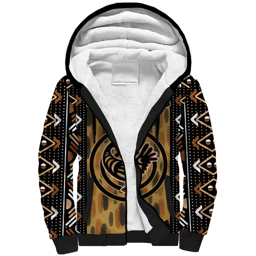 Printed Mud Cloth and Adinkra Symbol Sherpa Hoodie