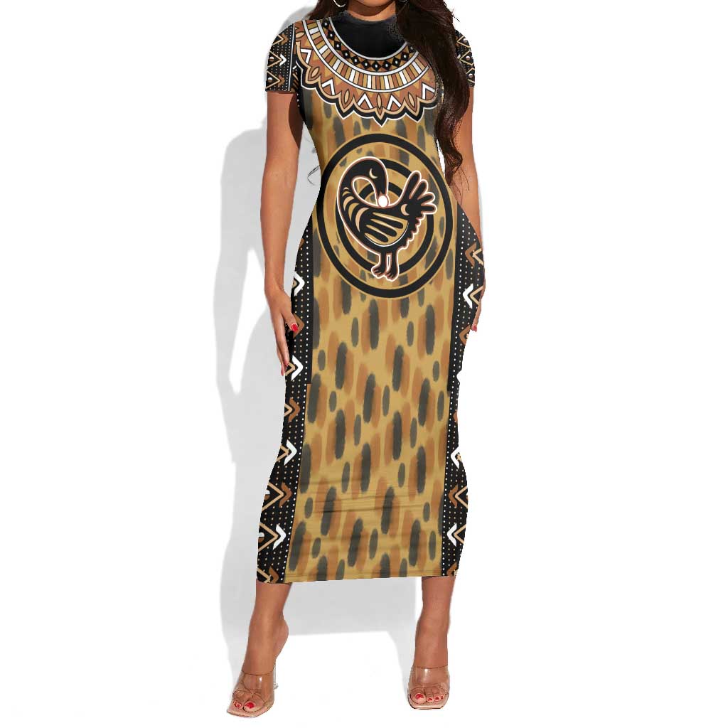 Printed Mud Cloth and Adinkra Symbol Short Sleeve Bodycon Dress