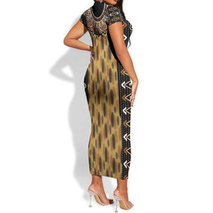 Printed Mud Cloth and Adinkra Symbol Short Sleeve Bodycon Dress