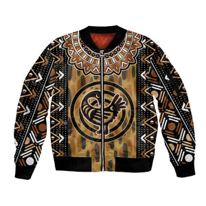 Printed Mud Cloth and Adinkra Symbol Sleeve Zip Bomber Jacket