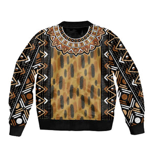 Printed Mud Cloth and Adinkra Symbol Sleeve Zip Bomber Jacket