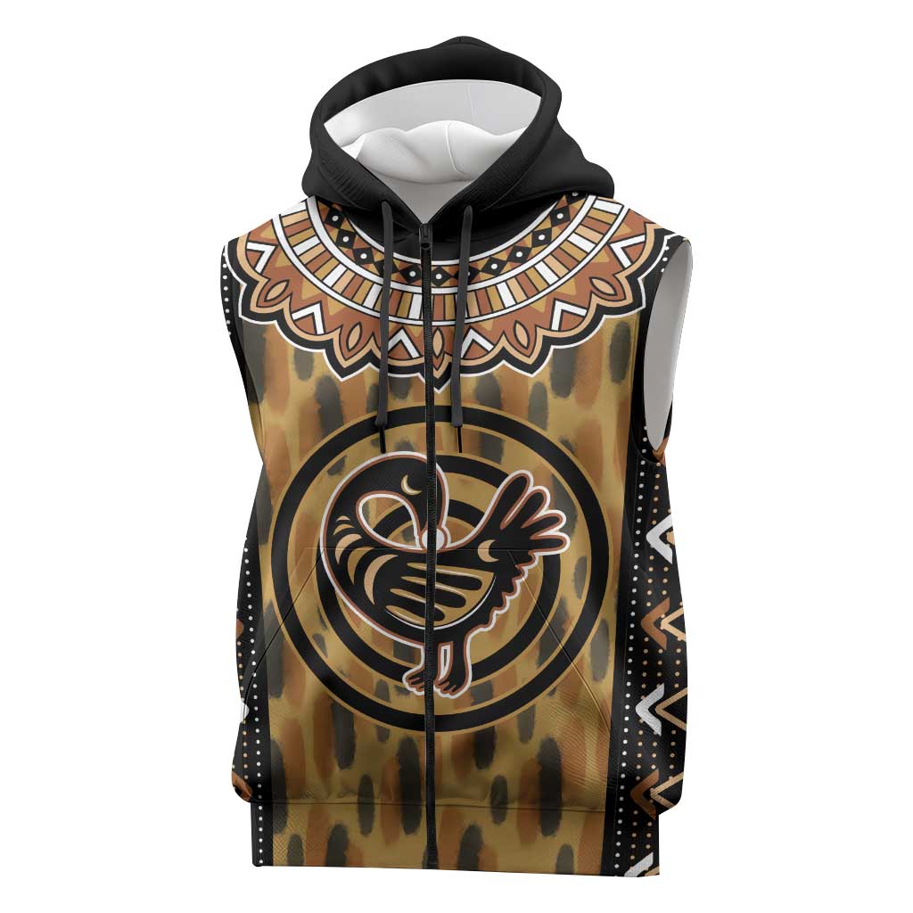 Printed Mud Cloth and Adinkra Symbol Sleeveless Zip Hoodie - African Pride
