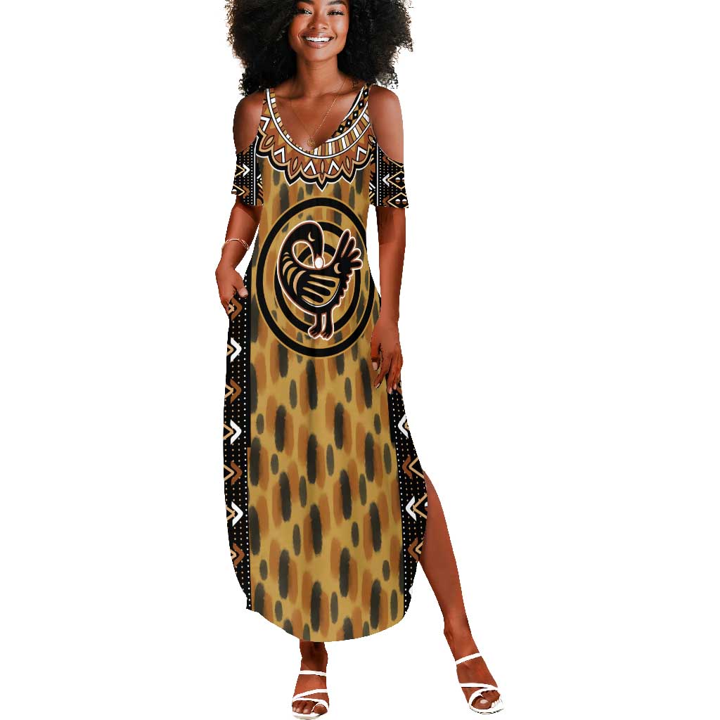 Printed Mud Cloth and Adinkra Symbol Summer Maxi Dress