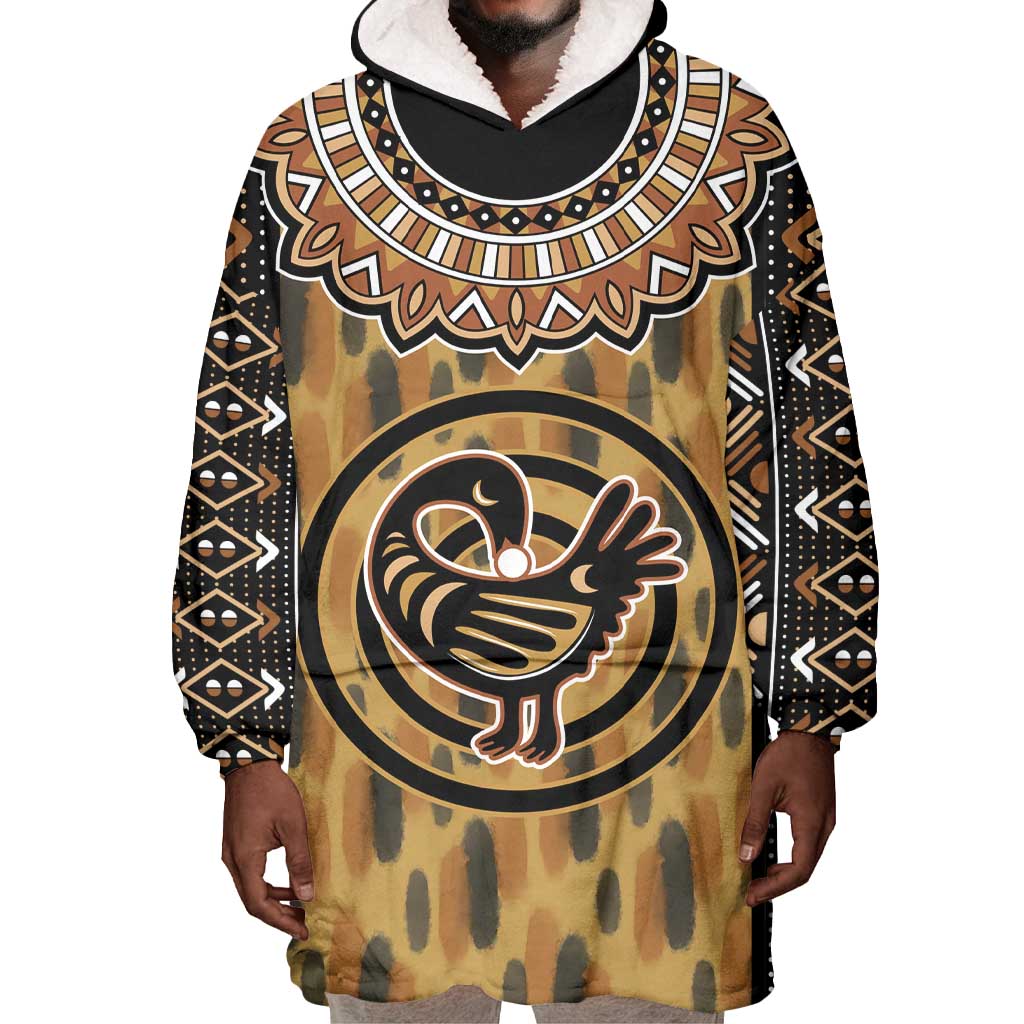 Printed Mud Cloth and Adinkra Symbol Wearable Blanket Hoodie