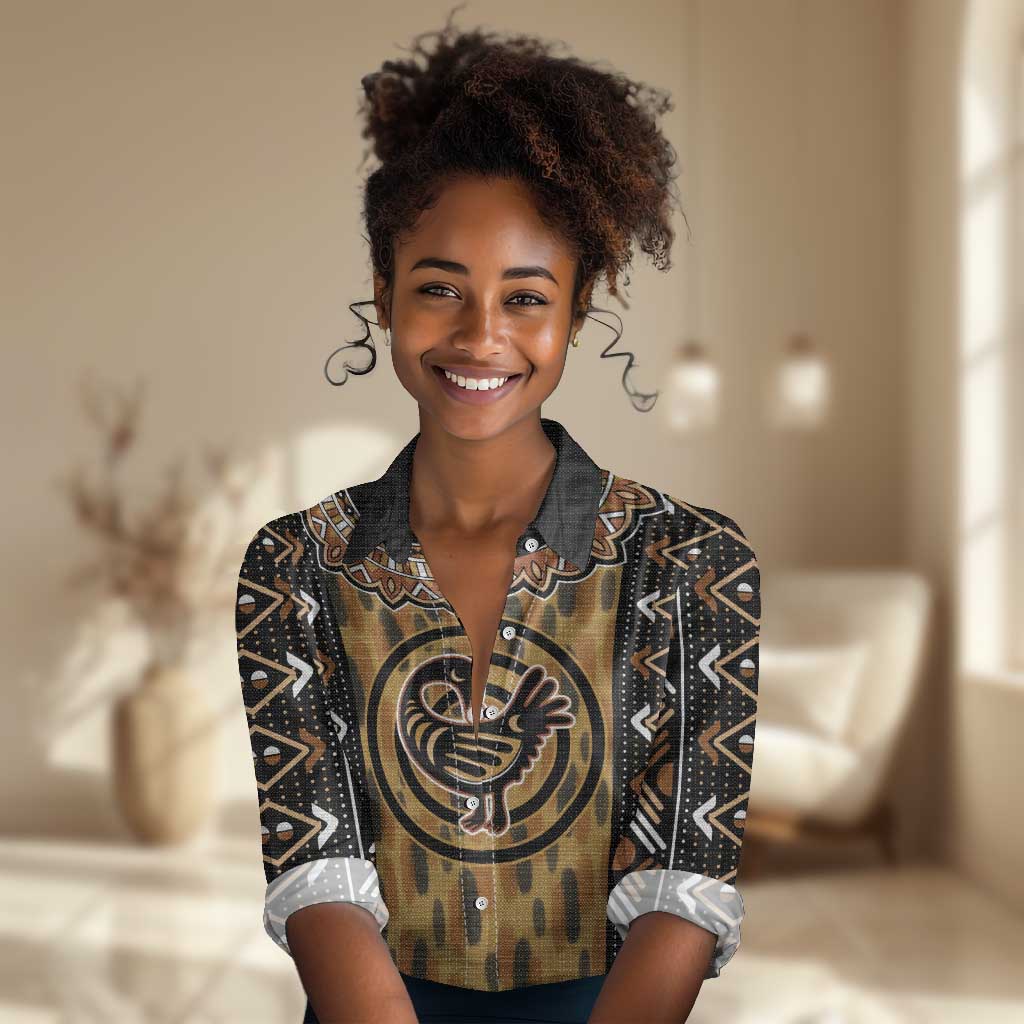 Printed Mud Cloth and Adinkra Symbol Women Casual Shirt