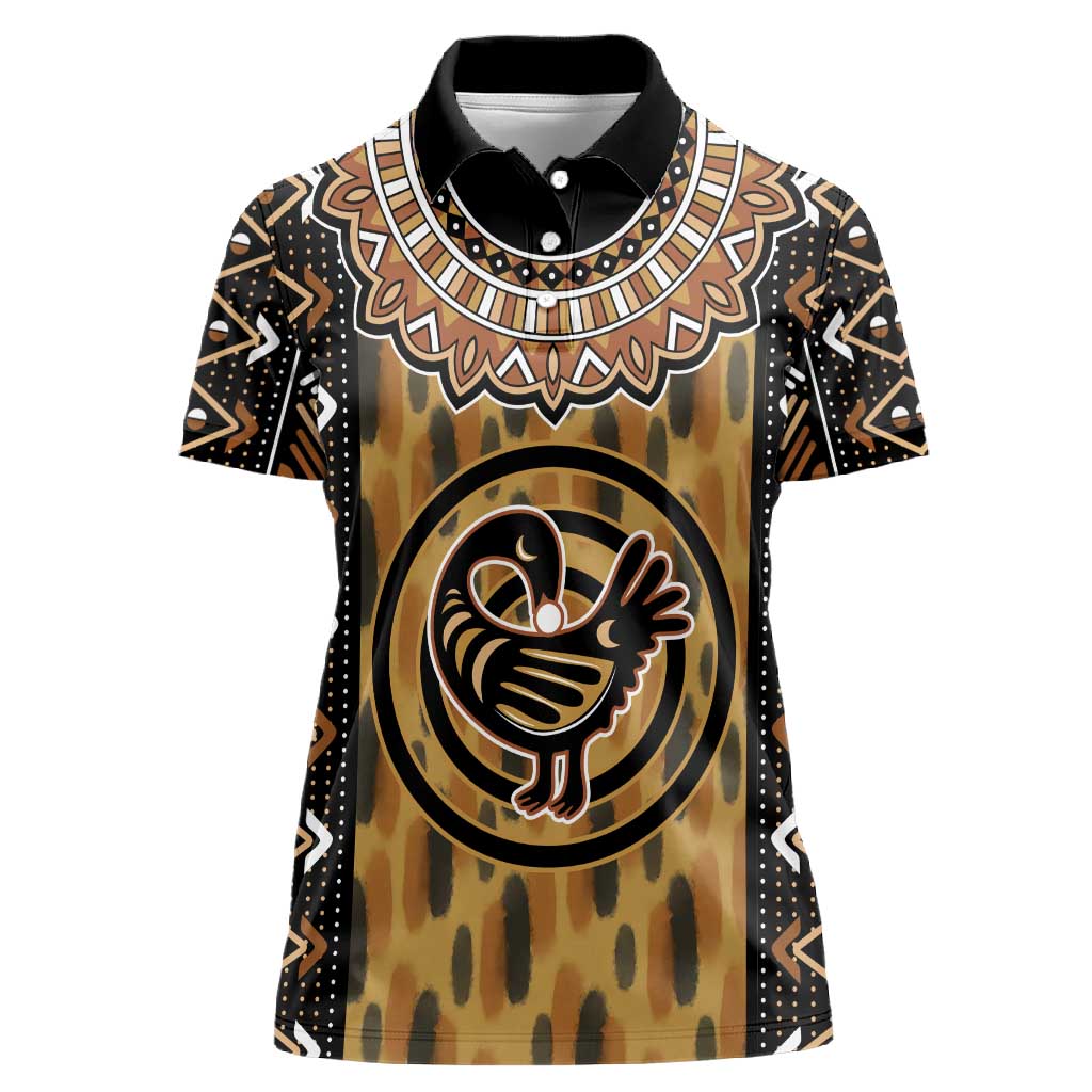 Printed Mud Cloth and Adinkra Symbol Women Polo Shirt