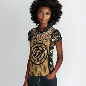 Printed Mud Cloth and Adinkra Symbol Women Polo Shirt