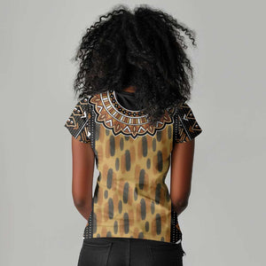 Printed Mud Cloth and Adinkra Symbol Women V-Neck T-Shirt