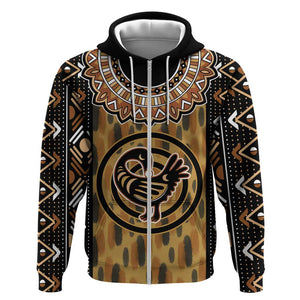 Printed Mud Cloth and Adinkra Symbol Zip Hoodie