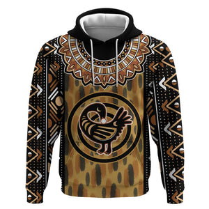 Printed Mud Cloth and Adinkra Symbol Zip Hoodie