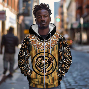 Printed Mud Cloth and Adinkra Symbol Zip Hoodie