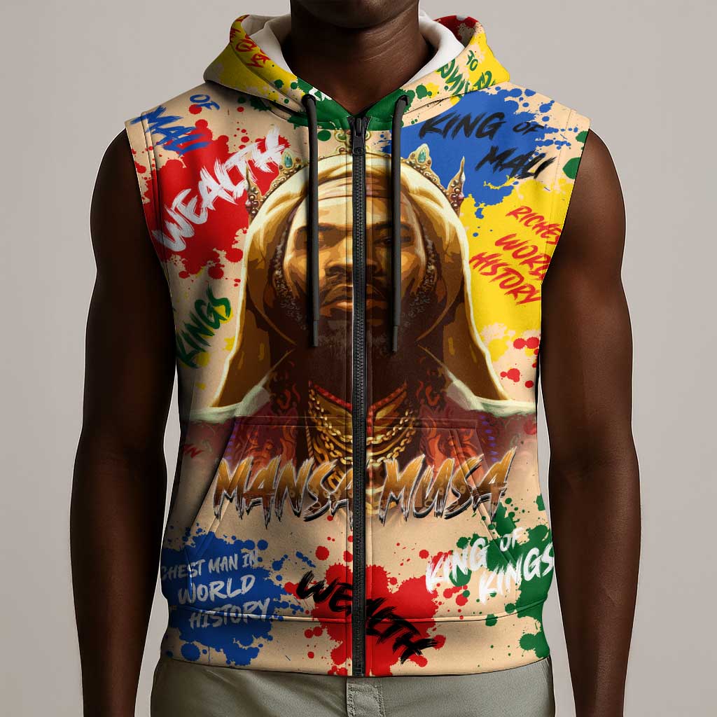 King Of Kings Mansa Musa Sleeveless Zip Hoodie - African Pride