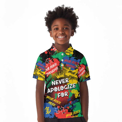Never Apologize For Being Black Kid Polo Shirt
