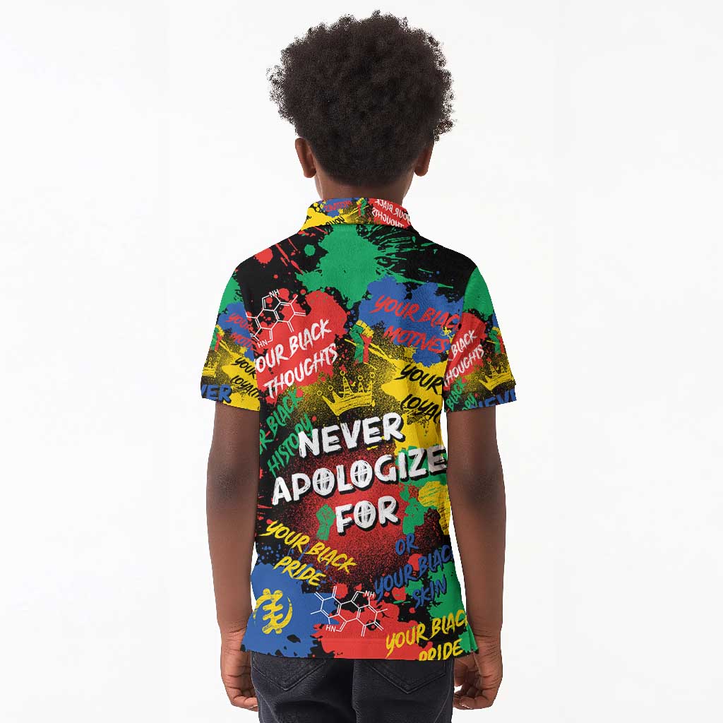 Never Apologize For Being Black Kid Polo Shirt