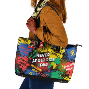 Never Apologize For Being Black Leather Tote Bag