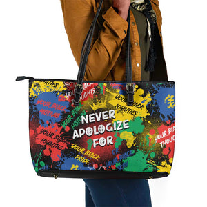 Never Apologize For Being Black Leather Tote Bag