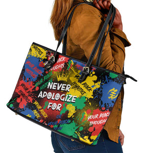 Never Apologize For Being Black Leather Tote Bag