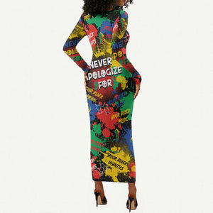 Never Apologize For Being Black Long Sleeve Bodycon Dress DT02