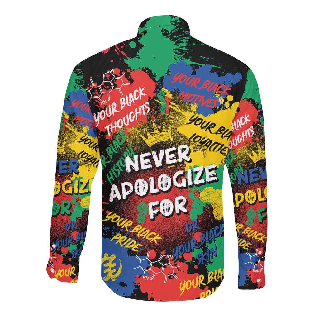 Never Apologize For Being Black Long Sleeve Button Shirt
